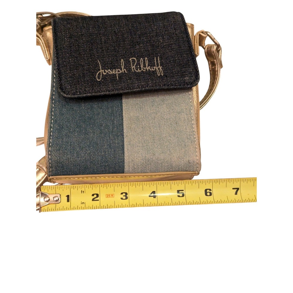 Joseph Ribkoff Crossbody Bag Gold Denim Color Block Signature Mini Purse‎ - Picture 16 of 16